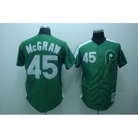 Mitchell and Ness Phillies #45 Tug Mcgraw Green Stitched Throwback MLB Jersey