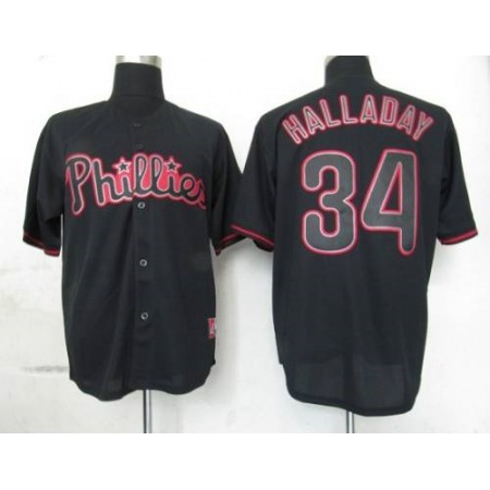 Phillies #34 Roy Halladay Black Fashion Stitched MLB Jersey