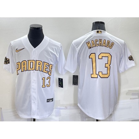 Men's San Diego Padres #13 Manny Machado 2022 All-Star White Cool Base Stitched Baseball Jersey