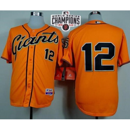 Giants #12 Joe Panik Orange Alternate Cool Base W/2014 World Series Champions Patch Stitched MLB Jersey