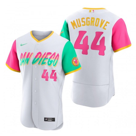 Men's San Diego Padres #44 Joe Musgrove 2022 White City Connect Flex Base Stitched Baseball Jersey