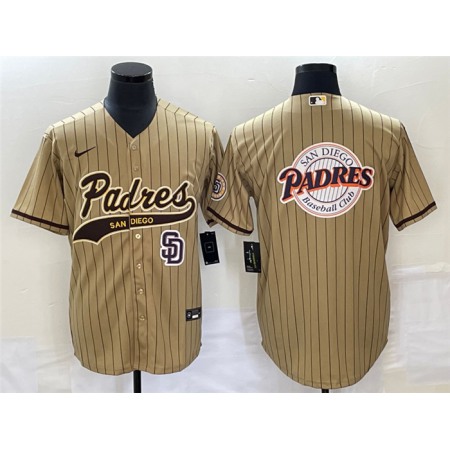 Men's San Diego Padres TanTeam Big Logo in Back Cool Base With Patch Stitched Baseball Jersey
