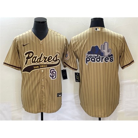 Men's San Diego Padres Tan Big Logo in Back Cool Base Stitched Baseball Jersey