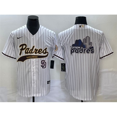 Men's San Diego Padres White Big Logo in Back Cool Base With Patch Stitched Baseball Jersey