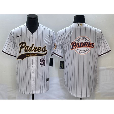 Men's San Diego Padres White Team Big Logo in Back Cool Base With Patch Stitched Baseball Jersey