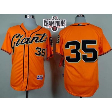 Giants #35 Brandon Crawford Orange Alternate Cool Base W/2014 World Series Champions Stitched MLB Jersey