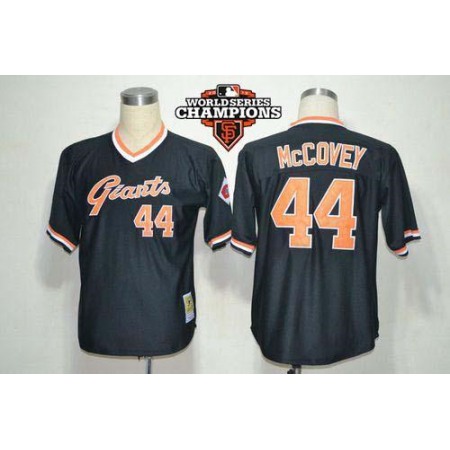 Mitchell And Ness Giants #44 Willie McCovey Black Throwback w/2012 World Series Champion Patch Stitched MLB Jersey