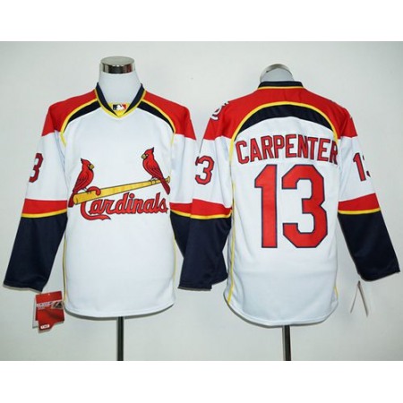 Cardinals #13 Matt Carpenter White/Red Long Sleeve Stitched MLB Jersey