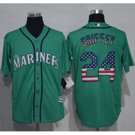 Mariners #24 Ken Griffey Green USA Flag Fashion Stitched MLB Jersey