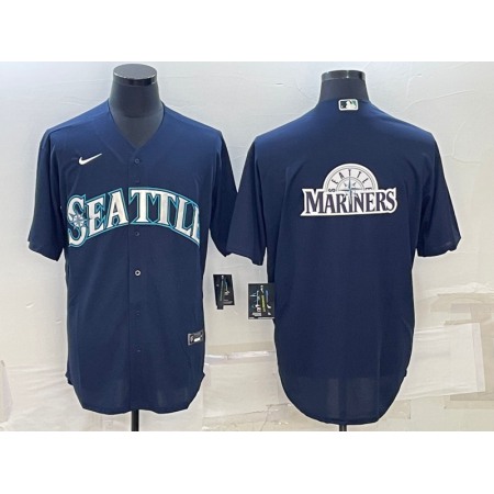 Men's Seattle Mariners Navy Team Big Logo Cool Base Stitched jersey