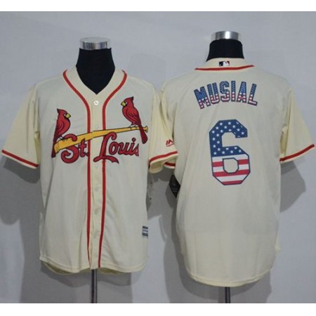 Cardinals #6 Stan Musial Cream USA Flag Fashion Stitched MLB Jersey