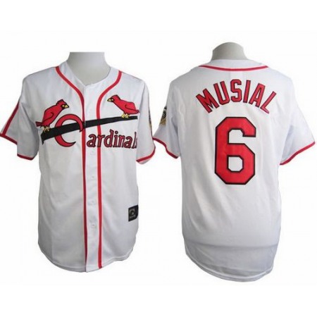 Cardinals #6 Stan Musial White Cooperstown Throwback Stitched MLB Jersey