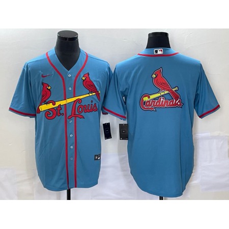 Men's St. Louis Cardinals Blue Big Team Logo in Back Cool Base Stitched Jersey
