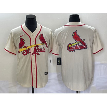 Men's St. Louis Cardinals Cream Big Team Logo in Back Cool Base Stitched Jersey