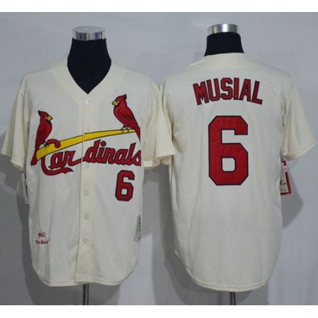 Mitchell And Ness 1963 Cardinals #6 Stan Musial Cream Throwback Stitched MLB Jersey