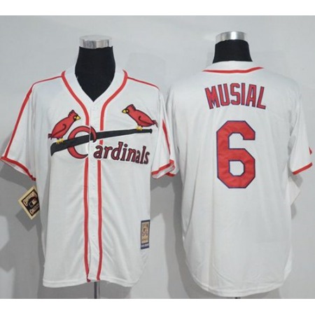 Mitchell And Ness Cardinals #6 Stan Musial White Throwback Stitched MLB Jersey