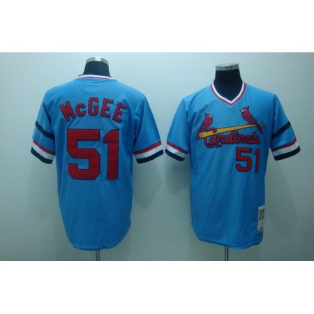 Mitchell and Ness Cardinals #51 Willie McGee Stitched Blue Throwback MLB Jersey