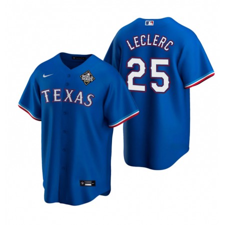 Men's Texas Rangers #25 Jose Leclerc Royal 2023 World Series Stitched Baseball Jersey