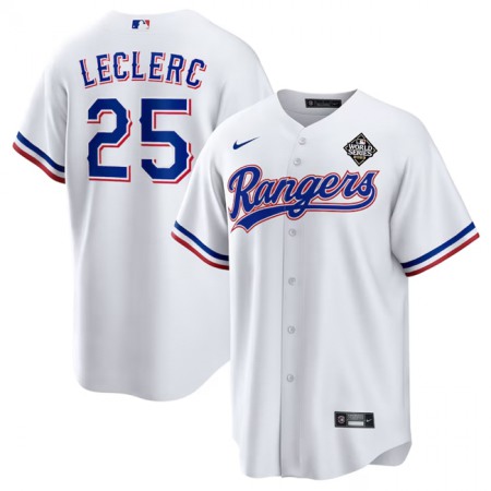 Men's Texas Rangers #25 Jose Leclerc White 2023 World Series Stitched Baseball Jersey