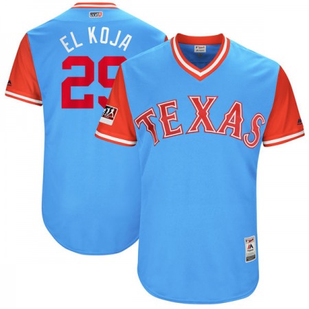 Men's Texas Rangers #29 Adrian Beltre "El Koja" Majestic Light Blue/Royal 2017 Little League World Series Players Weekend Classic Stitched MLB Jersey