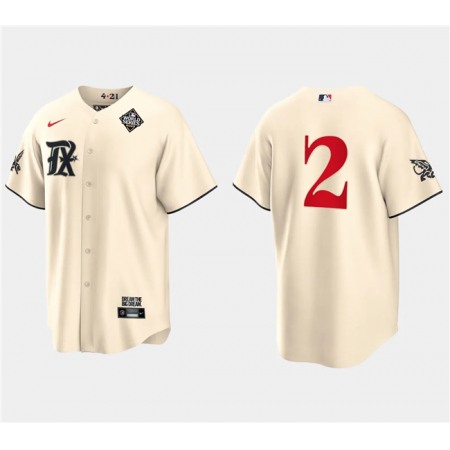 Men's Texas Rangers #2 Marcus Semien Cream 2023 World Series City Connect Stitched Baseball Jersey