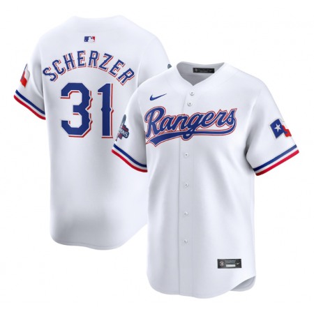 Men's Texas Rangers #31 Max Scherzer White 2023 World Series Champions Stitched Baseball Jersey