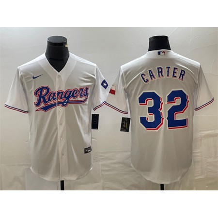 Men's Texas Rangers #32 Evan Carter White With Patch Cool Base Stitched Baseball Jersey