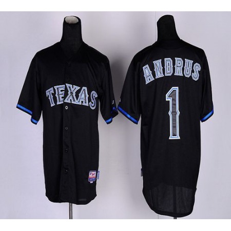 Rangers #1 Elvis Andrus Black Fashion Stitched MLB Jersey