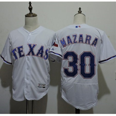 Rangers #30 Nomar Mazara White Flexbase Authentic Collection Stitched MLB Jersey