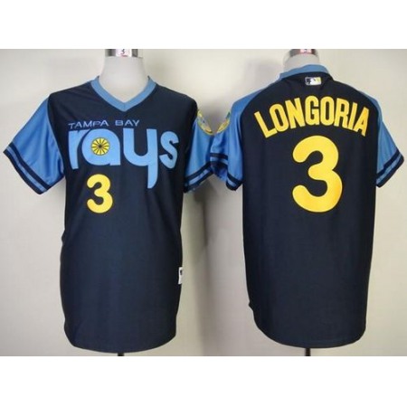 Rays #3 Evan Longoria Dark Blue 1970's Turn Back The Clock Stitched MLB Jersey