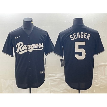 Men's Texas Rangers #5 Corey Seager Black Cool Base Stitched Baseball Jersey
