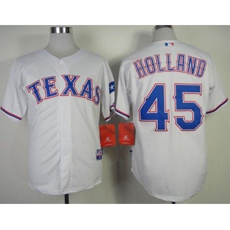 Rangers #45 Derek Holland White Cool Base Stitched MLB Jersey