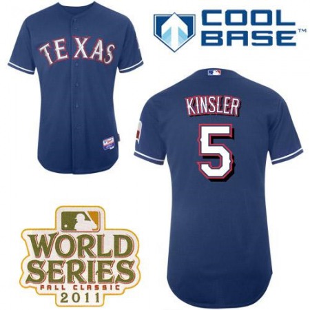 Rangers #5 ian Kinsler Blue Cool Base 2011 World Series Patch Stitched MLB Jersey