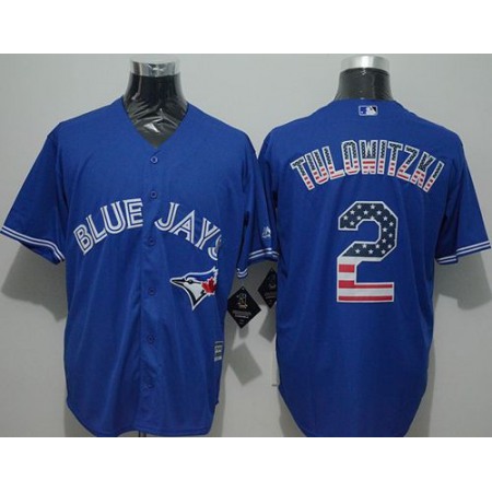 Blue Jays #2 Troy Tulowitzki Blue USA Flag Fashion Stitched MLB Jersey