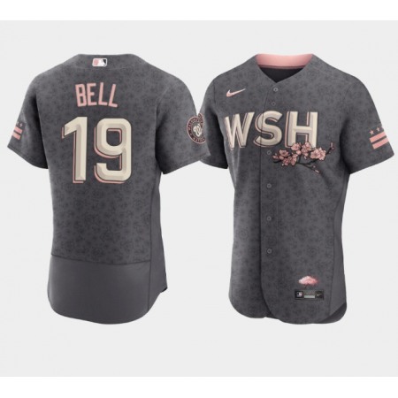 Men's Washington Nationals #19 Josh Bell 2022 Grey City Connect Cherry Blossom Flex Base Stitched MLB Jersey