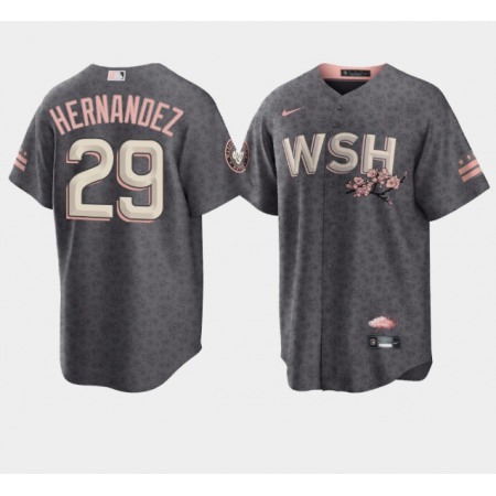 Men's Washington Nationals #29 Yadiel Hernandez 2022 Grey City Connect Cherry Blossom Cool Base Stitched Jersey