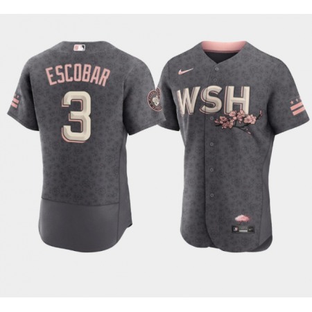 Men's Washington Nationals #3 Alcides Escobar 2022 Grey City Connect Cherry Blossom Flex Base Stitched MLB Jersey