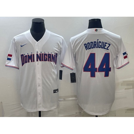 Men's Dominican Republic Baseball #44 Julio Rodriguez 2023 White World Baseball Classic Stitched Jersey