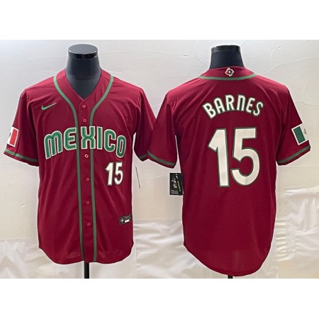 Men's Mexico Baseball #15 Austin Barnes 2023 Red World Baseball Classic Stitched Jersey