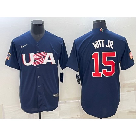 Men's USA Baseball #15 Bobby Witt Jr. 2023 Navy World Baseball Classic Stitched Jersey