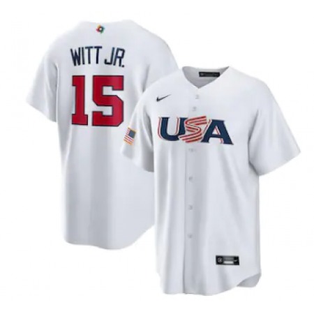 Men's USA Baseball #15 Bobby Witt Jr. 2023 White World Baseball Classic Stitched Jersey