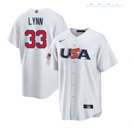 Men's USA Baseball #33 Lance Lynn 2023 White World Baseball Classic Stitched Jersey