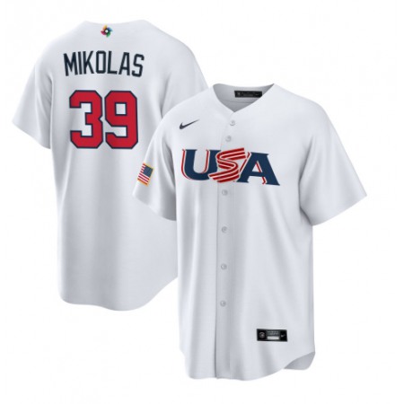 Men's USA Baseball #39 Miles Mikolas 2023 White World Baseball Classic Stitched Jersey