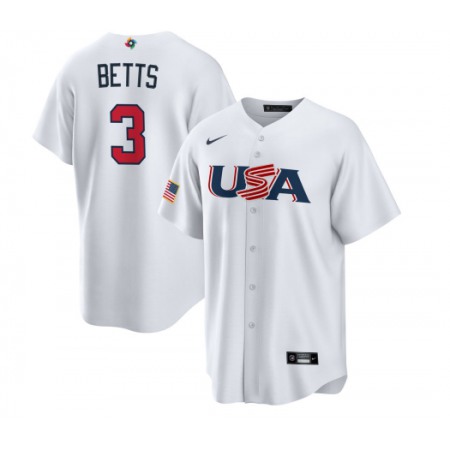 Men's USA Baseball #3 Mookie Betts 2023 White World Baseball Classic Stitched Jersey