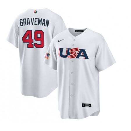Men's USA Baseball #49 Kendall Graveman 2023 White World Baseball Classic Stitched Jersey