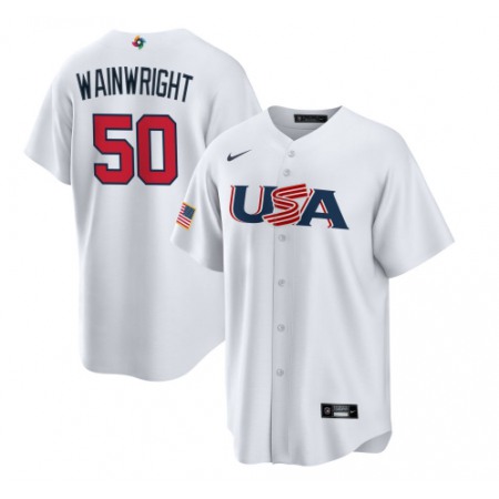 Men's USA Baseball #50 Adam Wainwright 2023 White World Baseball Classic Stitched Jersey