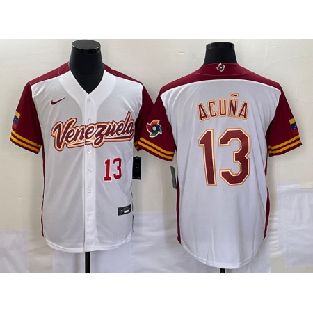 Men's Venezuela Baseball #13 Venezuela Acuna Jr. 2023 White World Baseball Classic With Patch Stitched Jersey