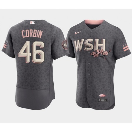 Men's Washington Nationals #46 Patrick Corbin 2022 Grey City Connect Cherry Blossom Flex Base Stitched MLB Jersey