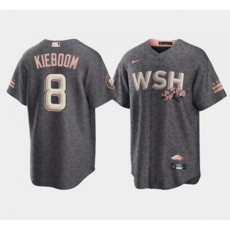 Men's Washington Nationals #8 Carter Kieboom 2022 Grey City Connect Cherry Blossom Cool Base Stitched Jersey