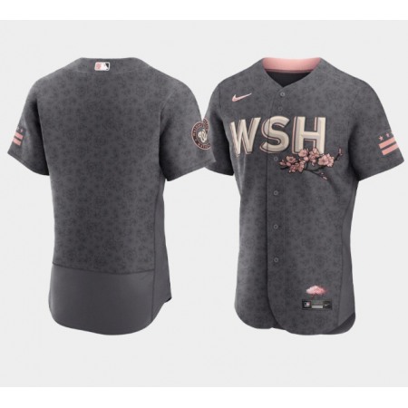 Men's Washington Nationals Blank 2022 Grey City Connect Cherry Blossom Flex Base Stitched MLB Jersey